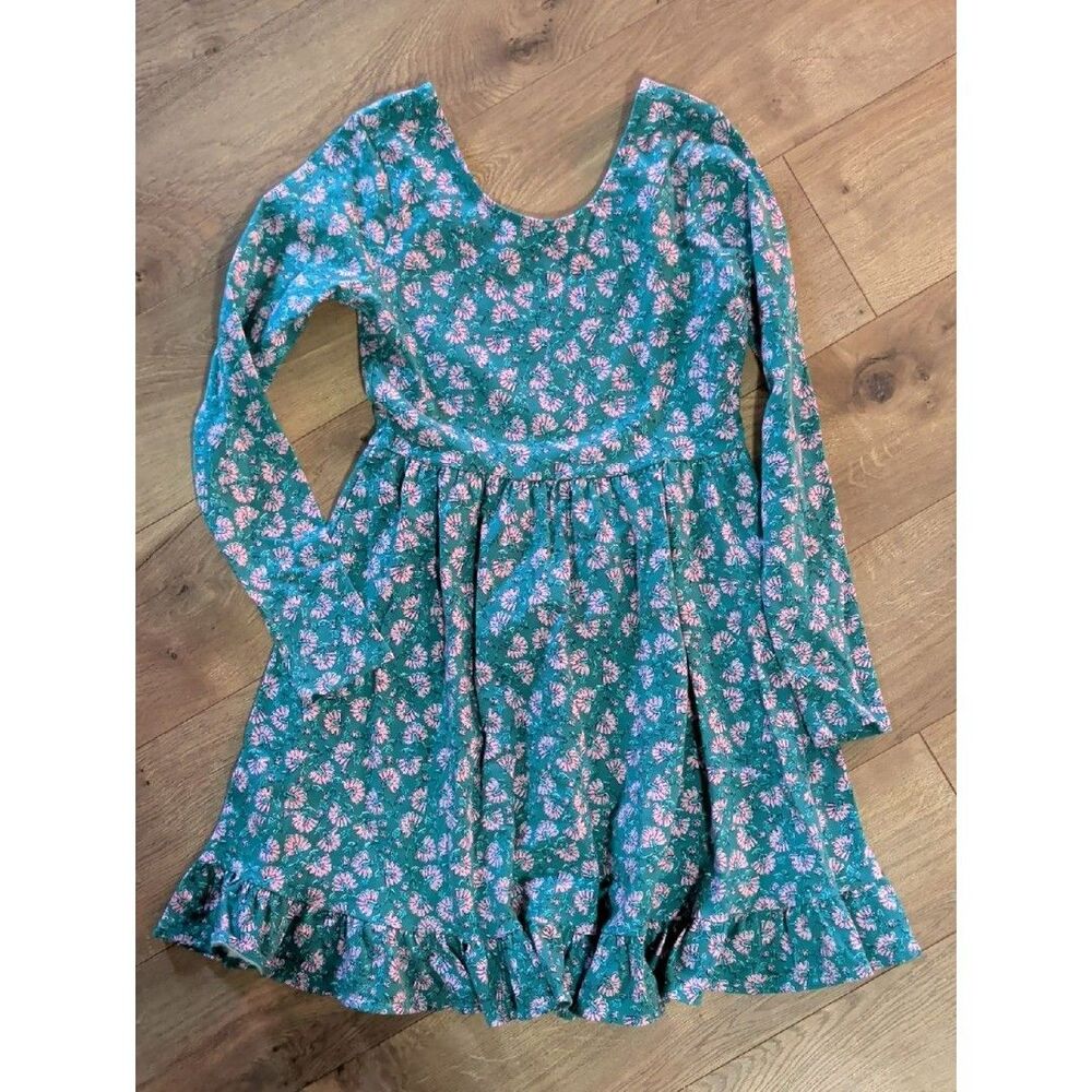 Crewcuts Teal Long-Sleeve Floral Ruffle Dress